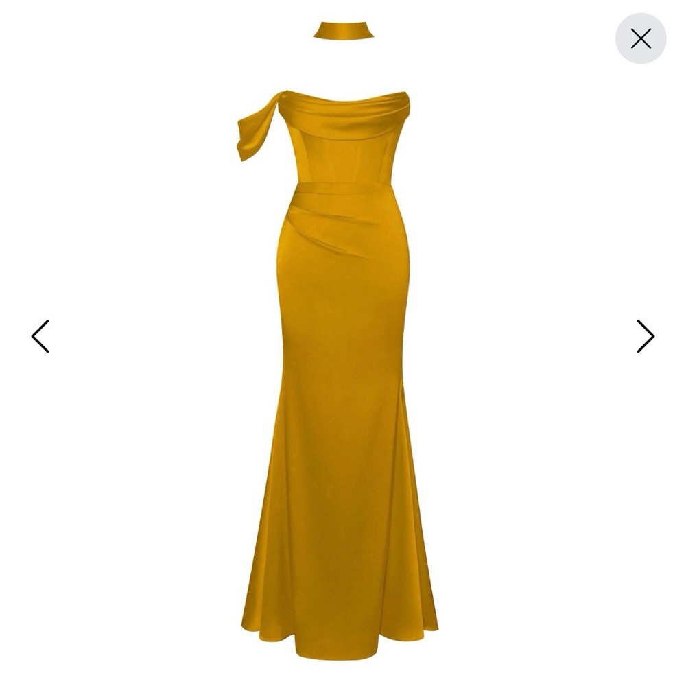 MISS CIRCLE NEW YORK Ivona Gold Halter Neck Double Duchess Satin Gown